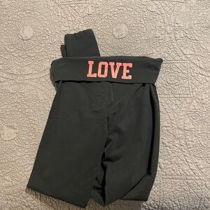 Victoria's Secret Black Leggings with Pink Love Design